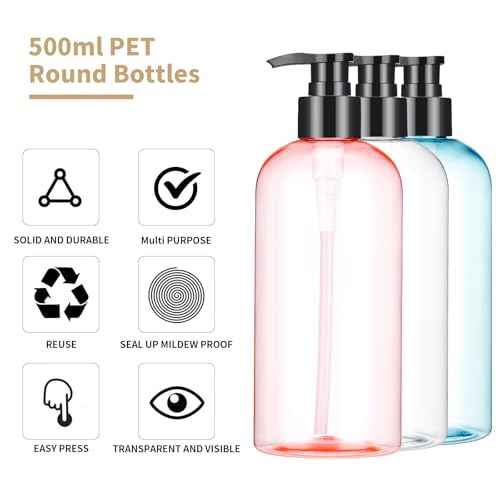 Bynccea Pump Bottle 16 oz/500 ml Empty Shampoo Pump Bottles Dispenser Portable Pump Plastic Bottles for Shampoo and Conditioner Liquid