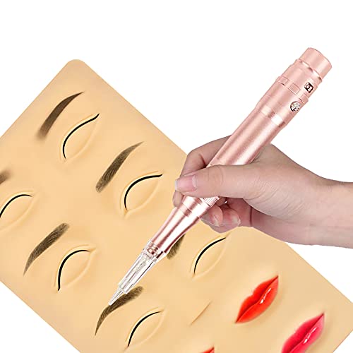 Permanent Makeup Rotary Tattoo Machine Eyebrow Pen Machine with 10PCS Needles For Eyebrows,Lips,Eyeliners B950b (Rose Gold)