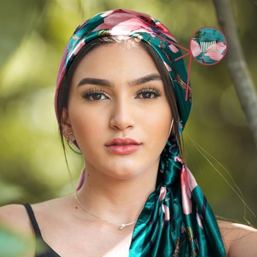 SWAY Large Satin Headbands for Women - 6-Clip Non-Slip, Wear 20+ Ways as Trendy Wide Headband, Boho, Head Covering, Perfect Hanukkah or Christmas Gift for Her? 35in. Patented & Handmade in USA