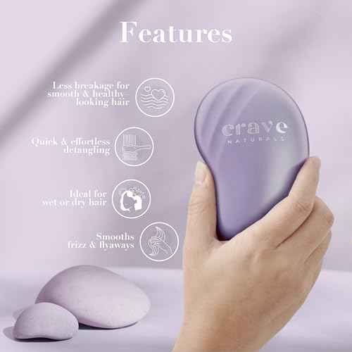 Crave Naturals Mini Detangler Hair Brush Purple ? Glide Thru Hair Detangler Brush for Women, Kids & Toddlers ? Gentle Scalp Care, No-Pain Tangle-Free Hairbrush for All Hair Types, Travel Hair Brush