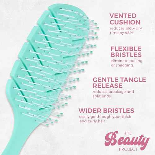 2 Pack Detangling Brush for All Wet or Dry Hair Types - Pain-Free Brushing, Vented Hair Brush - Lightweight Handle - Mommy and Me Brush Set (Green Blue)