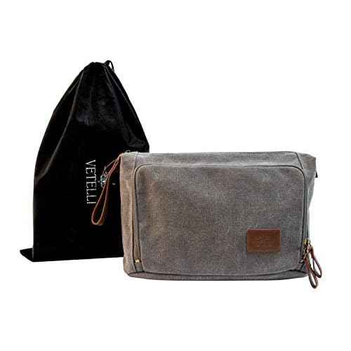 Vetelli Vintage Canvas Toiletry Bags, Travel In Style, Waterproof Canvas Dopp Kits, Durable (Messner) (Light Gray)