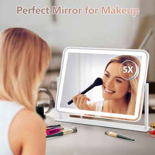 Vanity Mirror with Lights, 5X Magnification Spot Mirror, Makeup Mirror with Dimmable 3 Color Lighting, 17.3"L x 14.2"W