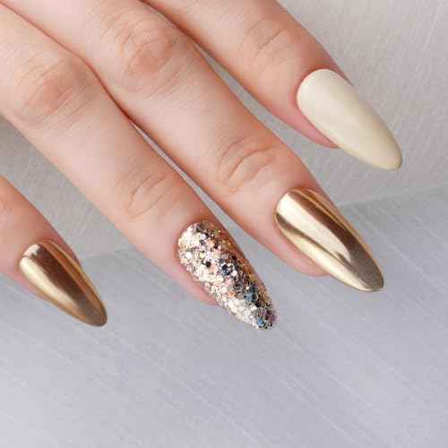 Pretty Diva Chrome Nail Powder - Champagne Gold Mirror Effect Nail Chrome Powders, Highlight Metallic Chrome Powder for Nail Art Pigment Chrome Powder for Nails (Champagne, 1g)