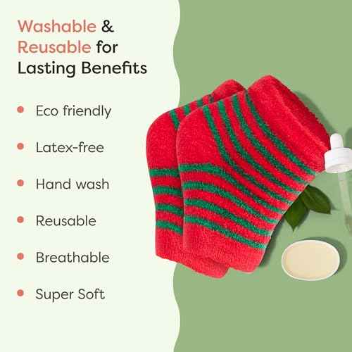 ZenToes Moisturizing Socks for Cracked Heel Treatment, Vitamin E, Olive Oil and Jojoba Oil Heel Socks, Stocking Stuffers for Women, Spa Self Care Gifts for Women (Holiday Stripes, Regular)