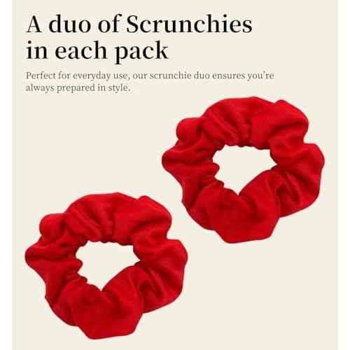 MDSTYLE 2pcs Hair Scrunchies for Women & Girls - Soft Cotton - No Damage Hair Ties for Thick Hair, Pony Tails - Hair Bands, Ponytail Holder (Red)
