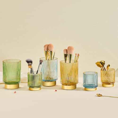 Makeup Brush Holder Organizer,Toothbrush Holders,Desk Pen Pencil Holder,Multifunctional Vintage Glass Brush Cup£¨L/White/A3-9-US£©