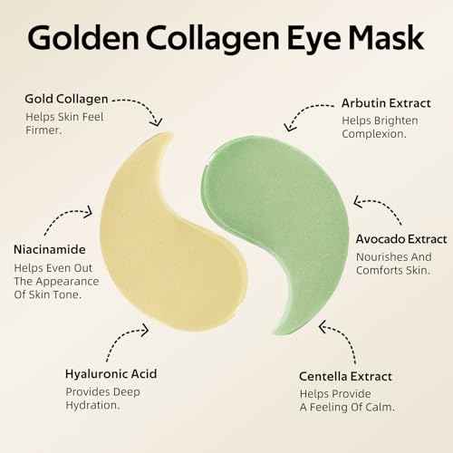 dewyhour Avocado & Gold Hydrogel Eye Mask Set - Collagen Under Eye Patches to Reduce Puffiness, Dark Circles & Wrinkles | Korean Skincare Treatment for Firming, Hydration