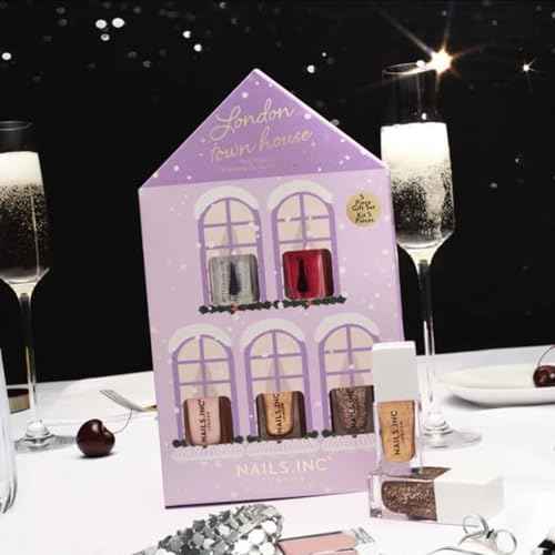 Nails Inc London Town House Nail Polish Set, Limited Edition, Holiday Stocking Stuffer, Women & Girls, Quick Dry, Air Dry, High Shine, Long Lasting, Ultra Glossy, Manicure, Trendy 5 Piece Gift Set