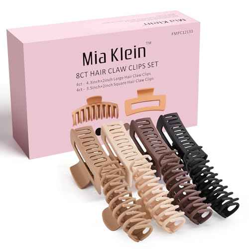 Hair Claw Clips for Women Matte Non-Slip 8-Pack | 4.3 inch & 3.5 inch Hair Clips | Strong Hold for Thick/Thin Hair & Curly Hair | Neutral Colors, All-Day Secure Grip