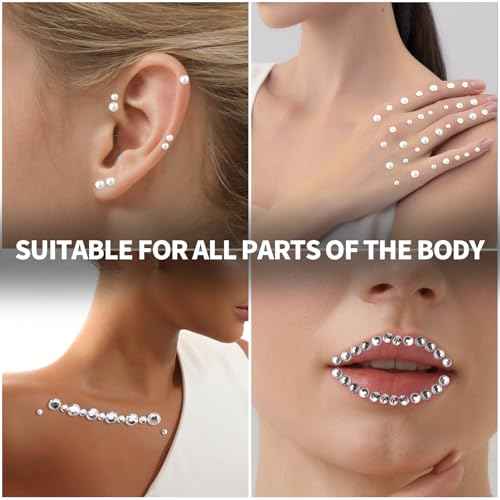 Teenitor 2662 Pcs Hair Gems Hair Pearls Face Gems, 12 Sheets Self Adhesive Face and Hair Jewels Bling Hair Accessories, Hair Face Jewels 3/4/5/6/8mm Hair Pearls Gems Stick on for Hair, Face, Crafts