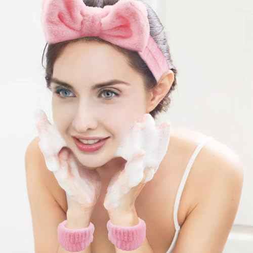 16pcs Skincare Headband Set, Headband Set for Face Washing Spa and Makeup, Including 1 Hairband, Wristband, 3 Hair Claw Clips and 10 Hair Ties, with Box, Gift for Women and Girls, Pink