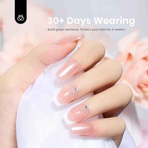 Beetles Builder Gel for Nails,0.51 oz 8 in 1 Jelly Nude Nail Thickening Strengthening Building Apex for Beginner DIY Salon at Home, Pink Builder Nail Gel, UV & LED Lamp Cured