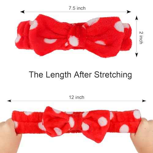 Casoty 10 Pcs Red Dot Makeup Headbands, Spa Gifts for Women Girls, Soft Coral Fleece Skincare Headband, Bow Hair Bands, Beauty Headbands for Face Washing Shower Skin Care Yoga