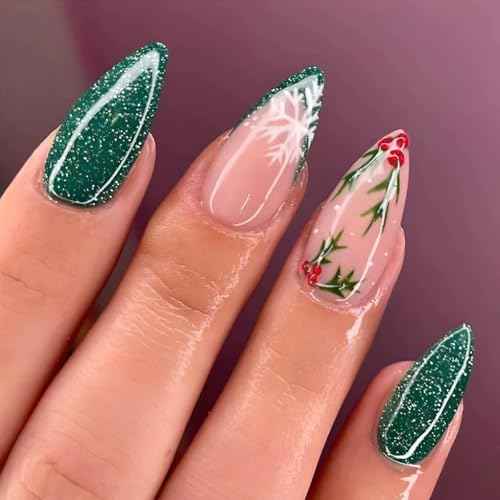 Christmas Nail Art Stickers, 5D Embossed Holly Leaf Nail Decals Green Red Winter Leaf Reindeer Snowflake Design Holiday Nail Art Supplies for Women Girls(4Sheets)