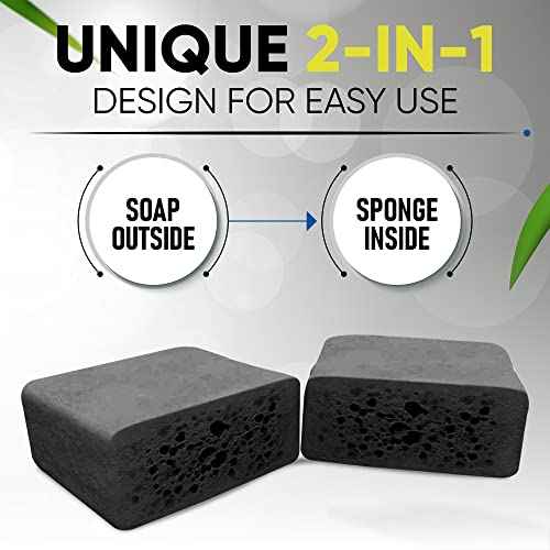 T.Taio Esponjabon Mother of Pearl and Charcoal Soap Sponges ? Shower Scrubbers That Remove Oil and Dirt ? Sponges to Scrub Foot, Elbow and Face ? Bathroom Accessories ? Fresh Scent (2-Pack)