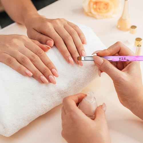 4pcs French Gel Acrylic Nail Art Brush Two Way Nail Art Brush with Dotting Professional Manicure Tool for Manicure Cuticle Clean up Detailed Designs Nail Dotting Pen (10#, 12#, 14#, 16#)