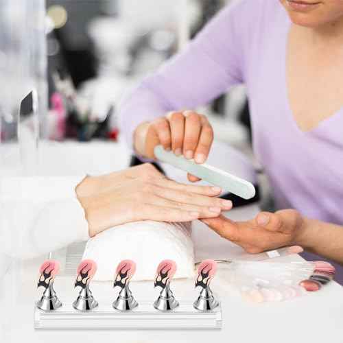 Etercycle Nail Stand Press On Nail Stand Nail Holder for Painting Nails Magnetic Nail Tips Practice Stands with 80Pcs Reusable Putty (Silver)