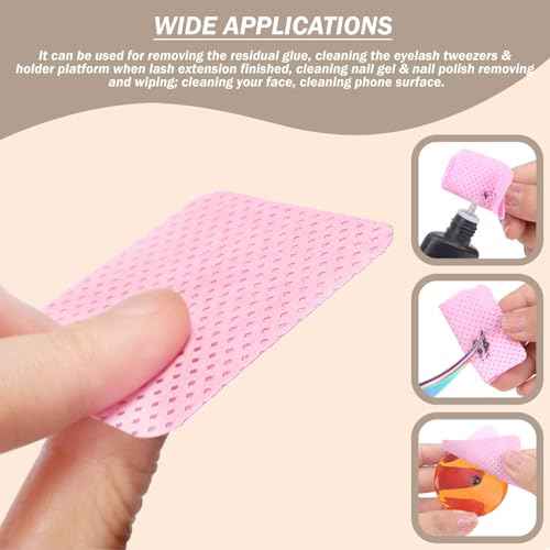 KINGMAS 600Pcs Lint Free Nail Wipes, Non-Woven Fabric Nail Polish Remover Cleaning Pads Lash Extensions Glue Cleaning Wipes Salon Supplies (Pink, Blue, Purple)