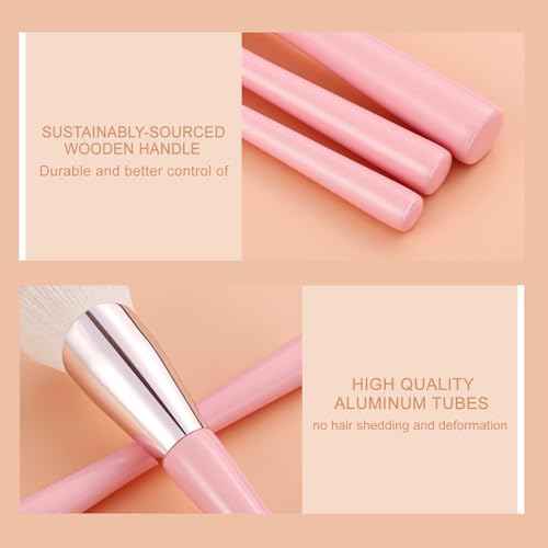KINGMAS Angled Foundation Brush Concealer Brush, Premium Kabuki Makeup Brush for Liquid, Blending, Cream, Powder, Blush Buffing Stippling Face Makeup Tools White (Pink, 3Pcs (170W/270W/370W))