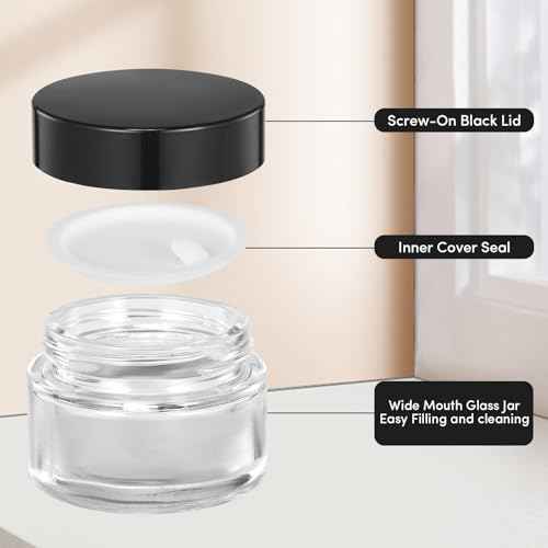4 Pack Clear Small Glass Jars with Lids and Inner Liners, 30 ml Reusable Small Glass Containers for Creams, Lotion, Cosmetic, Spice, Powder