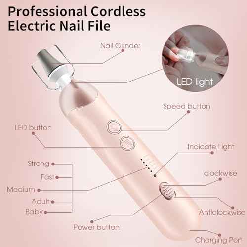 Professional Manicure Pedicure Kit, Cordless Electric Nail File Set, Rechargeable Pedicure Tools for feet, 5 Speeds Hand Foot Care Nail Drill for Thick Nail Toenail Cuticle Women Men Baby Pets-Rose