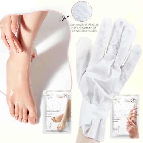 Hydrating Hand Foot Masks Set for Women Men,6 Pack Glove Mask for Dry Hand & 6 Pack Socks Mask for Dry Cracked Feet£¨Milk£©