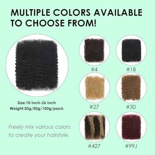 Afro Kinky Curly Human Hair Bulk for Permanent Micro Locs/Twists/Braids/Repair Locs Afro Kinkys Curly Bulk Human Hair14 inch 27# 50 Gram 1 Pack