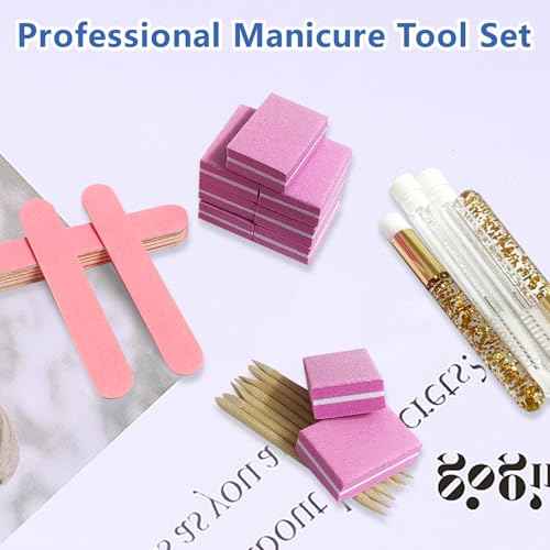 Disposable Manicure kit Individually Package, Mini Nail Buffer, Nail File, Wood Stick, Press on Nail Tool Kit for Salon Home (Pink, Count, 20, 80/100 Grit)