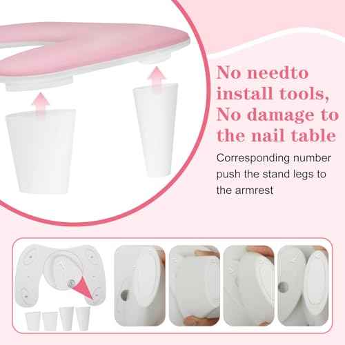 Two Hands Arm Rest for Nails Tech U-Shape Nail Hand Pillow with 6Pcs Nail Files Professional Portable Nail Stand Hand Rest Leather Manicure Rest Stand Salon Manicurist Essentials (Pink)