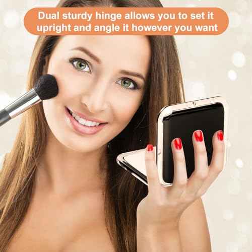 Compact 10X Magnifying Makeup Mirror for Travel, Small Pocket Mirror-Handheld, Foldable & Portable 2-Sided with 10X Magnifying and 1X Mirror for Purses - Square 3.3 x 3.3 inch (Black)