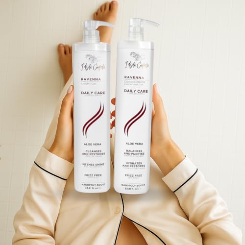 I Belli Capelli Ravenna Aloe Vera Shampoo & Conditioner Set ? Sulfate & Paraben-Free, Deep Moisture, Breakage Reduction for Dry, Damaged & All Hair Types, 2¡¿1L (33.8 fl oz each)