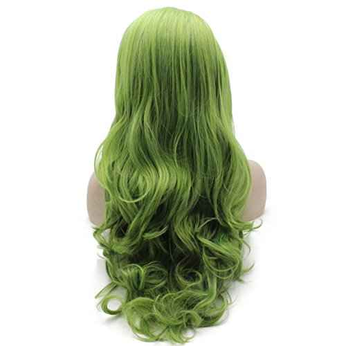 MX angel Long Wavy Hand Tied Swiss Lace Front Green Wig Synthetic