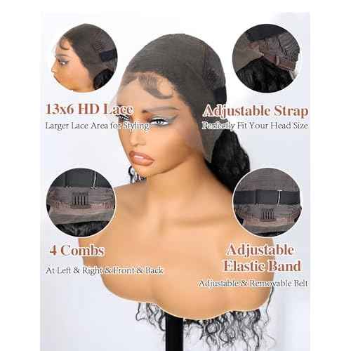 30 Inch 13x6 Deep Wave Lace Front Wigs Human Hair 200 Density Hd Transparent Lace Frontal Wigs Human Hair Pre Plucked with Baby Hair Glueless Deep Curly Wig for Women Natural Color