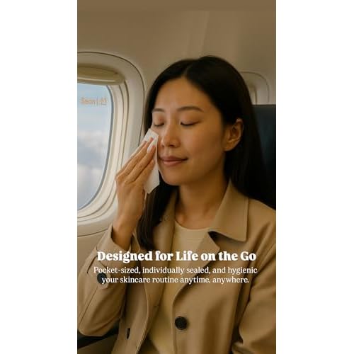 SEON Reset & Jet Korean Skincare Facial Wipes. Rice Water Infused Cleansing Cloths, Individually Wrapped, Travel Friendly (50 Count, Premium Magnetic Box.