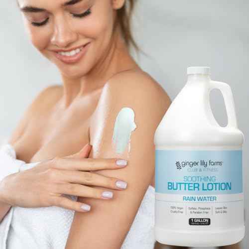 Ginger Lily Farms Club & Fitness Soothing Butter Lotion for Dry Skin, 100% Vegan & Cruelty-Free, Rain Water Scent, 1 Gallon (128 fl oz) Refill