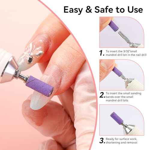 Makartt Nail Drill Bits Sanding Bands - for Nail Drill 100 Pcs 4 Color Coarse Fine 80/120/180/240 Grit File Small Sanding Band with 3.1mm Mini Mandrel Nail Bit Set for Acrylic Nails Gel