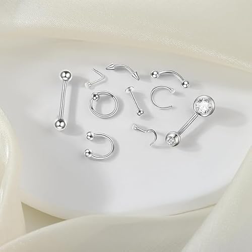 Xpircn Piercing Kits Stainless Steel 20G 18G 16G 14G 12G Lip Nose Tongue Tragus Cartilage Daith Eyebrow Belly Button Rings Clear Retainer Piercing Jewelry