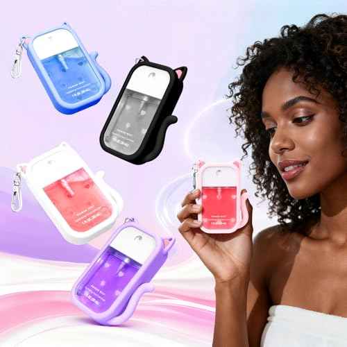 Silicone Case Compatible with Touchland Hand Sanitizer Spray 1 FL OZ/30ML, Portable Cat-Shaped Case with 6 Charms and Keychain, Cute Hand Sanitizer Spray Accessory (1PCS Purple)