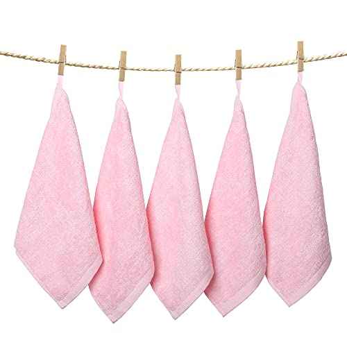 Yoofoss Washcloths Towel Set 10 Pack Baby Rayon Derived from Bamboo Wash Cloth for Bathroom-Hotel-Spa-Kitchen Multi-Purpose Fingertip Towels and Face Cloths 10'' x 10'' - Pink