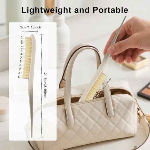 RHOS Boar and Nylon Bristle Hair Brush, Teasing Slick Back Brush with Rat Tail Pick for Hair Styling, Sectioning (1 Pack-Beige Gradient)