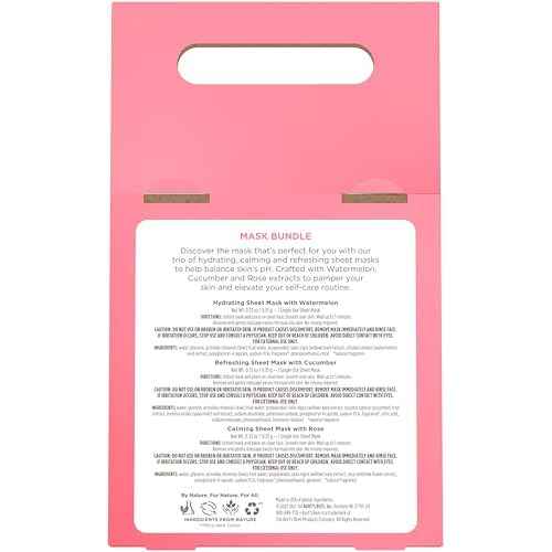 Burt's Bees Christmas Gifts - Face Mask Bundle Set, Hydrating Watermelon, Calming Rose, & Refreshing Cucumber, Face Sheet Masks for Single Use Skin Care, 99% Natural Origin, 3 Count, 0.33oz Each