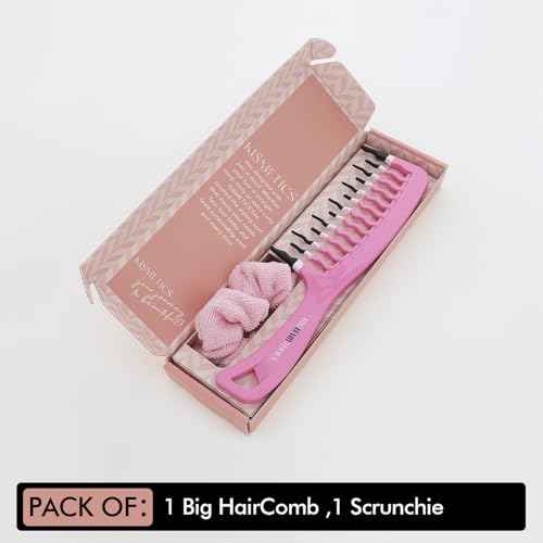 Big Hair Tools Extra Large Wide Tooth Comb for Thick, Curly, Wavy or Long Hair - Frizz-Free Detangling Shower Comb - Big Hair Comb and Microfiber Scrunchie
