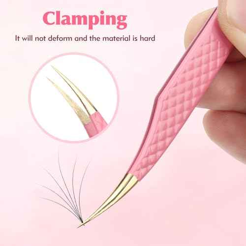 2PCS Professional Lash Tweezers Set, Bent & Straight Tip Precision Eyelash Extension Tweezers for False Lashes, Non-Slip Grip