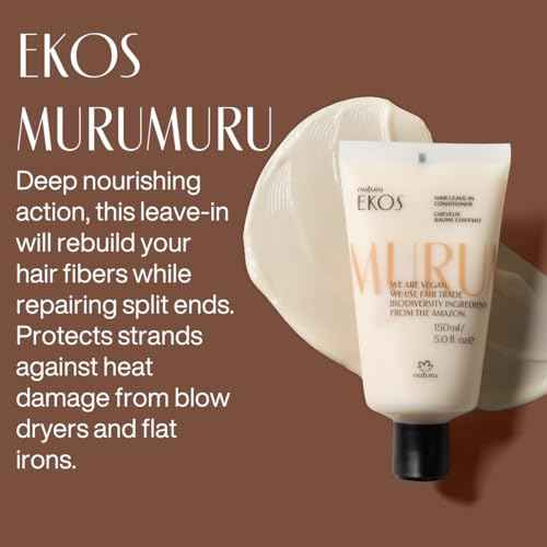 Natura - Ekos Murumuru Anti-Damage Leave-In - Reconstructs Hair Fiber, Reduces Frizz, Detangles, and Repairs Split Ends, Vegan, Not Tested On Animals, Unisex, For Frizzy Hair - 5 fl oz (150ml)