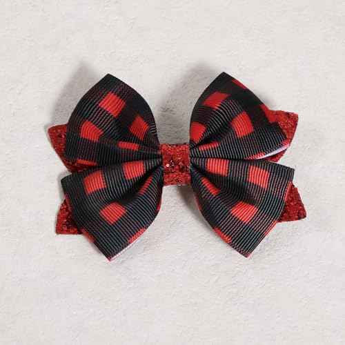4in Christmas Glitter Buffalo Plaid Hair Bow Clips for Girls Red Black Xmas Grids Checkered Ribbon Alligator Barrettes Hairpins Party Dress Decor Accessories Teens Kids Favor Gift