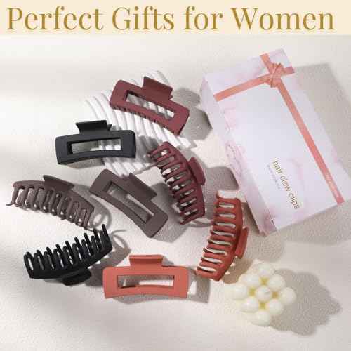 LuSeren 8 Pack Hair Clips for Women 4.3 Inch Large Hair Claw Clips for Women Thin Thick Curly Hair, Big Matte Banana Clips,Strong Hold jaw clips Black Orange Dark Brown Light rose