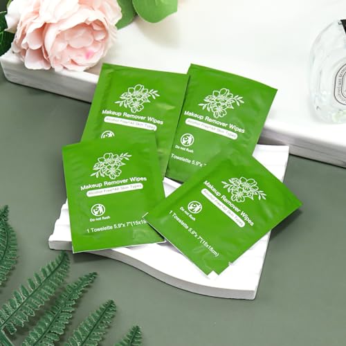 Makeup Remover Wipes Bulk Individually Wrapped,Travel Makeup Wipes Individual Makeup Remover Wipes Bulk Gentle Cleansing Makeup Remover Wipes for Face Cleansing Mascara Lipstick Travel Hotel (100)