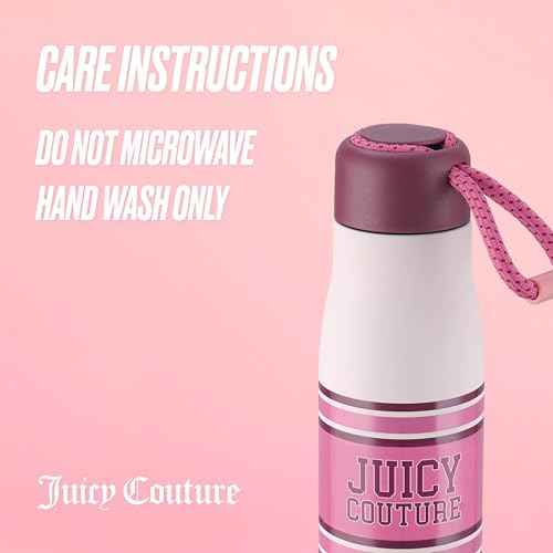 Juicy Couture Luxe Loop Varsity Logo 17oz Water Bottle with Woven Cord Handle, Pink