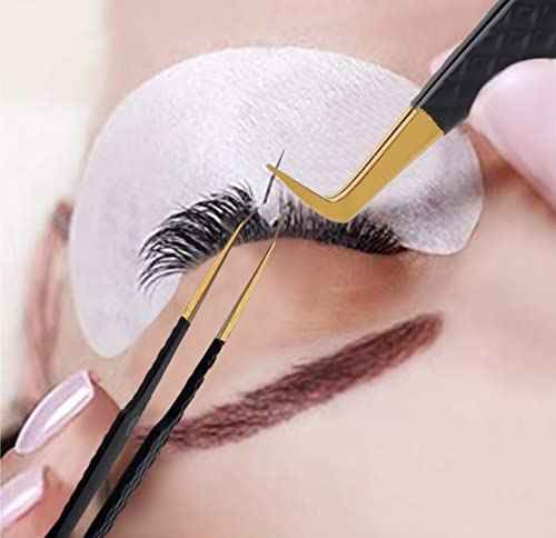 HADIZ Set of 4 Fiber Tip Diamond Grip Eyelash Extensions Tweezers Japanese Stainless Steel Lash Tweezer(Black)